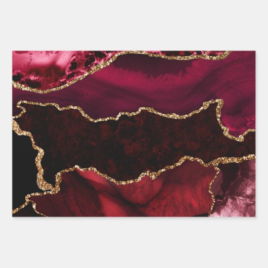 Red en Faux Gold Glitter Marble Agate Inpakpapier Vel (Voorkant)