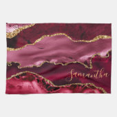 Red en Faux Gold Glitter Marble Agate Theedoek (Horizontaal)