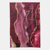 Red en Faux Gold Glitter Marble Agate Theedoek (Verticaal)