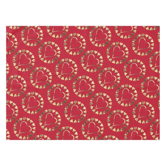 Red en Faux Gold Hearts Romantic Valentijn Tafelkleed (Voorkant (Horizontaal))