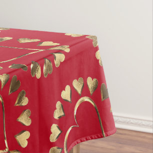 Red en Faux Gold Hearts Romantic Valentijn Tafelkleed