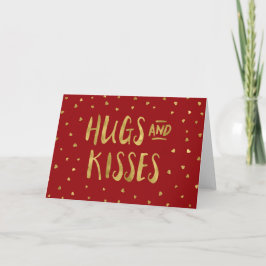 Red en Faux Gold Hugs & Kisses Hearts Valentijn Feestdagen Kaart