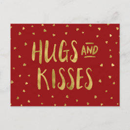 Red en Faux Gold Hugs & Kisses Hearts Valentijn Feestdagenkaart