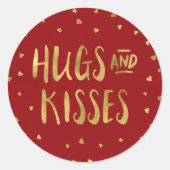 Red en Faux Gold Hugs & Kisses Hearts Valentijn Ronde Sticker (Voorkant)