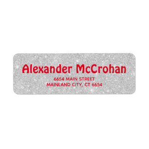 Red en Faux Silver Glitter Foil Return Address Etiket