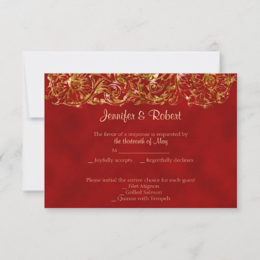 Red en Gold 40e Jubileum-reactiekaart RSVP Kaartje (Voorkant)