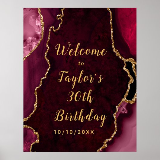 Red en Gold Agaat Verjaardag Welkom Poster (Voorkant)