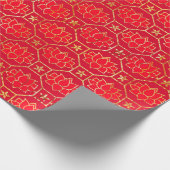 Red en Gold Asian Geïnspireerde Lotus Blossom Cadeaupapier (Hoek)