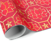Red en Gold Asian Geïnspireerde Lotus Blossom Cadeaupapier (Rol Hoek)