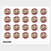 Red en Gold Filigree Swirls Fleur de Lis Ronde Sticker (Vel)