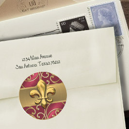 Red en Gold Filigree Swirls Fleur de Lis Ronde Sticker