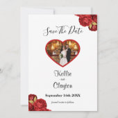 Red en Gold Floral foto opslaan datum Save The Date (Voorkant)