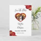 Red en Gold Floral foto opslaan datum Save The Date (Staand voorkant)