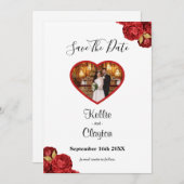 Red en Gold Floral foto opslaan datum Save The Date (Voorkant / Achterkant)