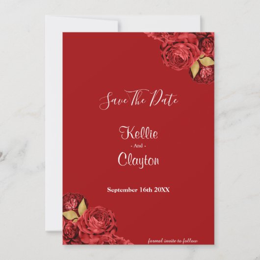 Red en Gold Floral sparen de datum Save The Date (Voorkant)