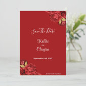 Red en Gold Floral sparen de datum Save The Date (Staand voorkant)