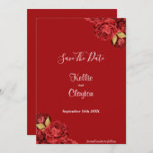 Red en Gold Floral sparen de datum Save The Date (Voorkant / Achterkant)