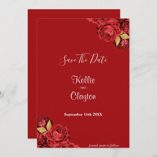 Red en Gold Floral sparen de datum Save The Date (Voorkant / Achterkant)