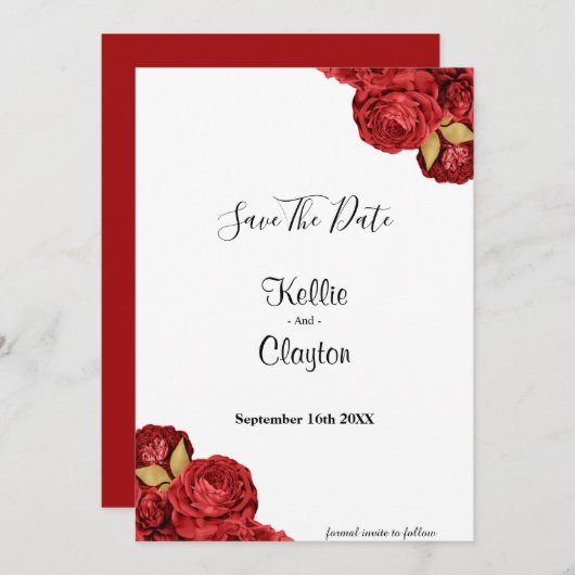 Red en Gold Floral sparen de datum Save The Date (Voorkant / Achterkant)