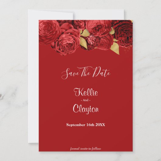 Red en Gold Floral sparen de datum Save The Date (Voorkant)