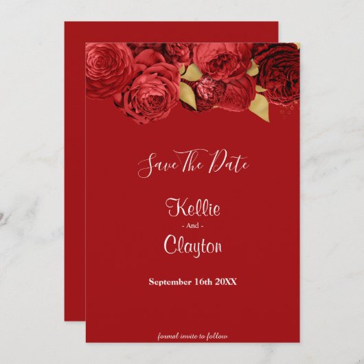 Red en Gold Floral sparen de datum Save The Date (Voorkant / Achterkant)