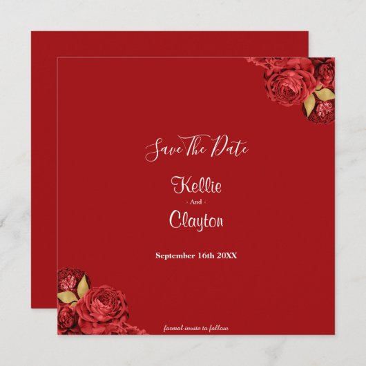 Red en Gold Floral sparen de datum Save The Date (Voorkant / Achterkant)