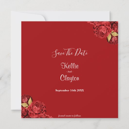 Red en Gold Floral sparen de datum Save The Date (Voorkant)