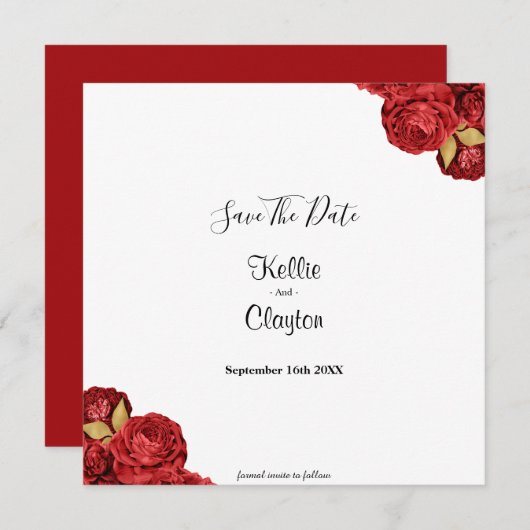 Red en Gold Floral sparen de datum Save The Date (Voorkant / Achterkant)