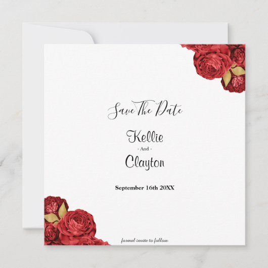 Red en Gold Floral sparen de datum Save The Date (Voorkant)