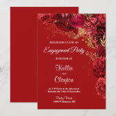 Red en Gold Floral verlovingsfeest Kaart (Voorkant / Achterkant)