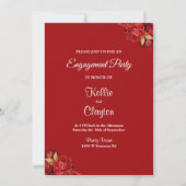 Red en Gold Floral verlovingsfeest Kaart (Voorkant)