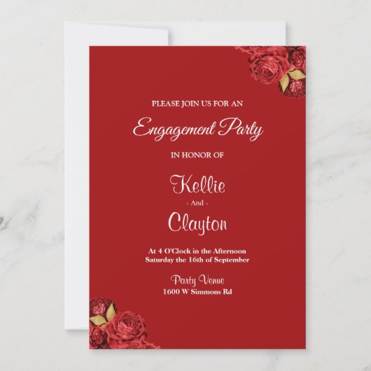 Red en Gold Floral verlovingsfeest Kaart (Voorkant)