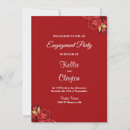 Red en Gold Floral verlovingsfeest Kaart