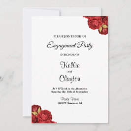 Red en Gold Floral verlovingsfeest Kaart