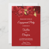 Red en Gold Floral verlovingsfeest Kaart (Voorkant)
