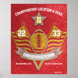 Red en Gold Glitter Sports Football Championship Poster