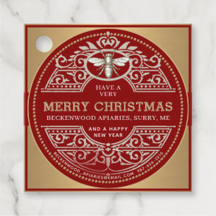 Red en Gold Holiday Honey Label Bee
