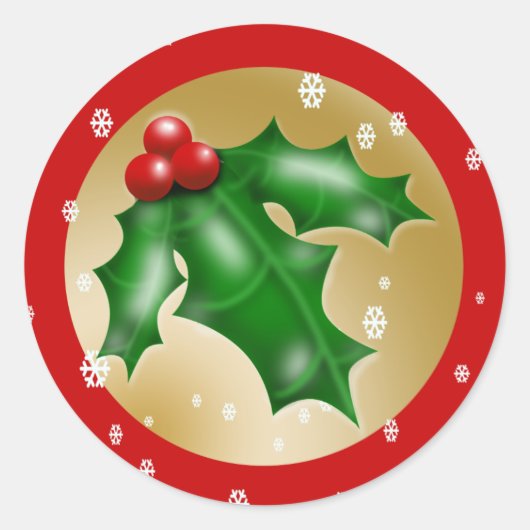 Red en Gold Holly Ronde Sticker (Voorkant)