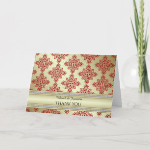 Red en Gold Indian Damask Dank je wel Bedankkaart