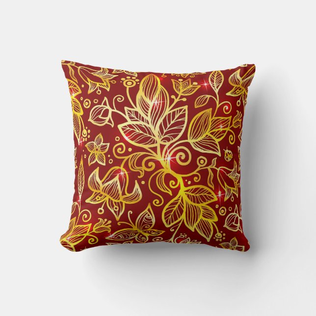 Red- en Gold Leaf Accent Pillow Kussen (Voorkant)