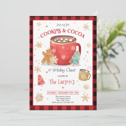 Red- en goudkoekjes en hotcacaofeestdag kaart (Staand voorkant)