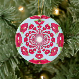 Red en Green Abstract Patroon Keramisch Ornament