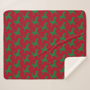 Red en Green Dinosaur-kerstSherpa Blanket Sherpa Deken