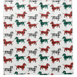 Red en Green Flannel Dachshund Pset Douchegordijn
