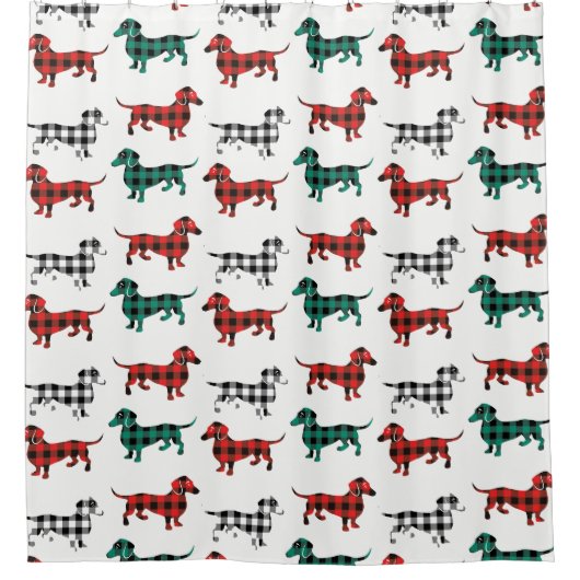 Red en Green Flannel Dachshund Pset Douchegordijn (Voorkant)