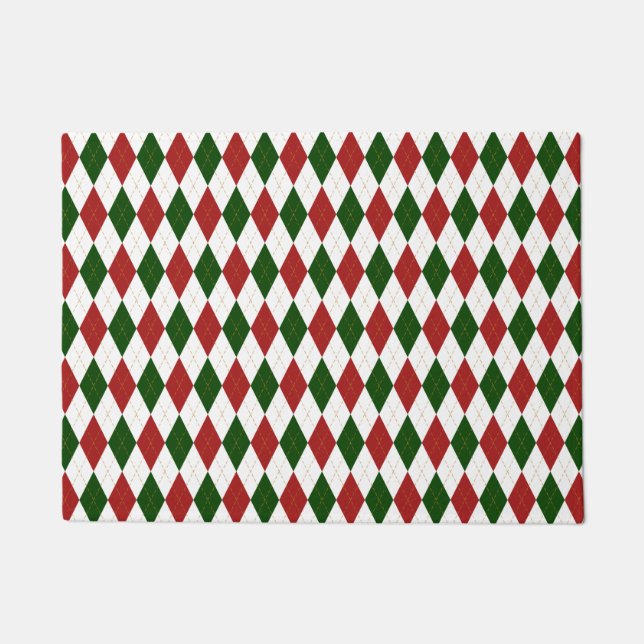Red en Green Harlequin Diamond Argyle Pattern Deurmat (Voorkant)