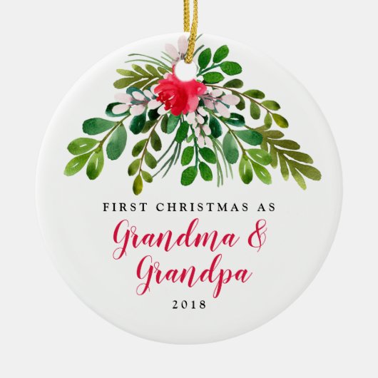 Red en Green Mistletoe New Grandma New Grandpa Keramisch Ornament (Voorkant)