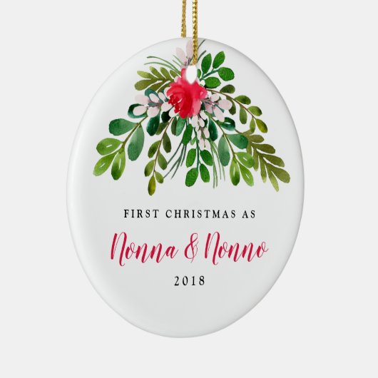 Red en Green Mistletoe New Nonna New Nonno Keramisch Ornament (Rechts)