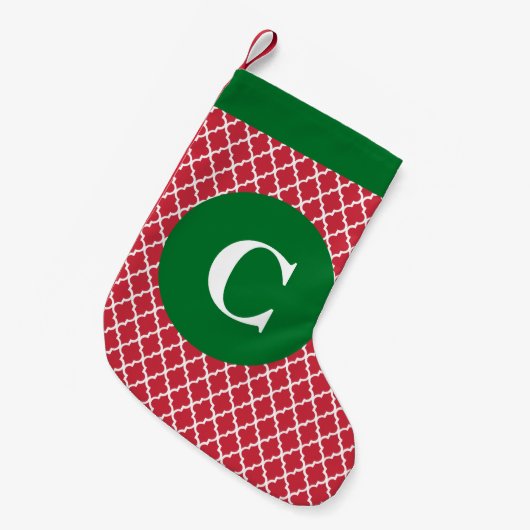 Red en Green Moroccan Print Initiaal Stocking Kleine Kerstsok (Voorkant (Hangend))
