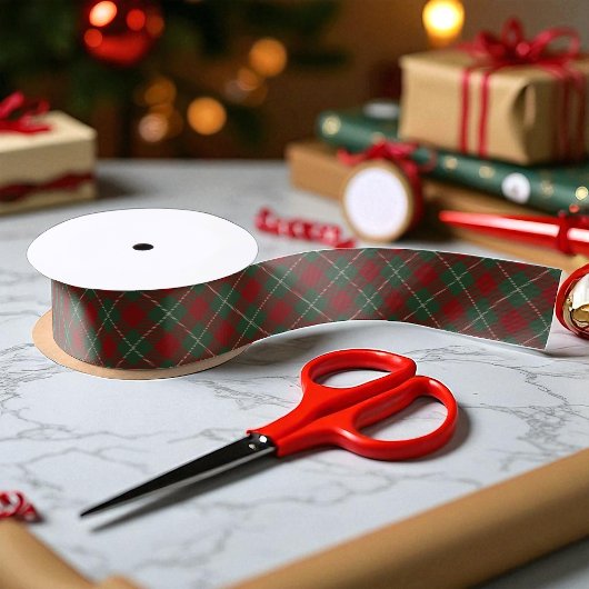 Red en Green Rustic Tartain Pset Satijnen Lint